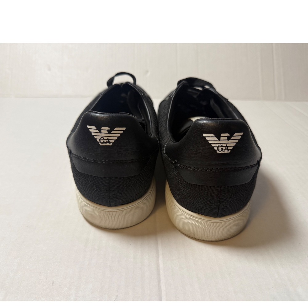 Emporio Armani Mens Black Jacquard Eagle Logo Low Top Sneakers Leather Trim 13 - Picture 6 of 9